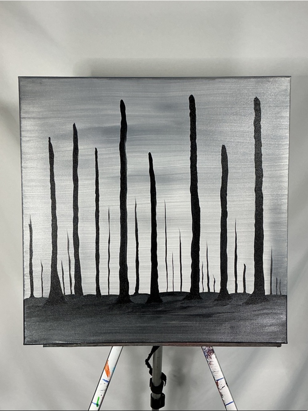 TJP Studios Minimalist Black Gray Forest Silhouette Canvas Painting Art 20x20